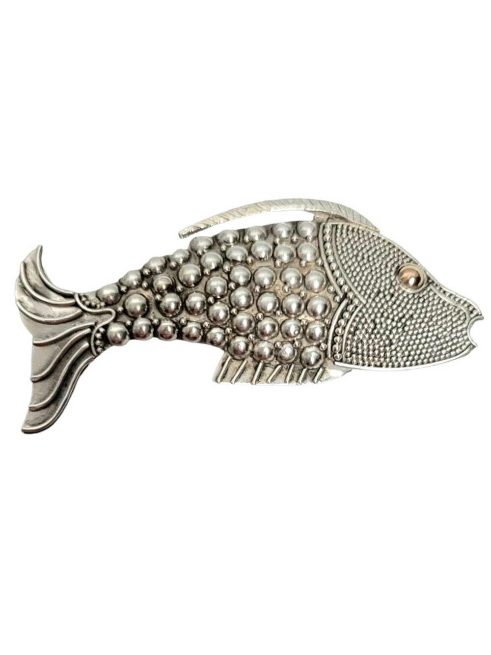 Sterling Silver Art Deco Repousse Fresh Water Fish Brooch